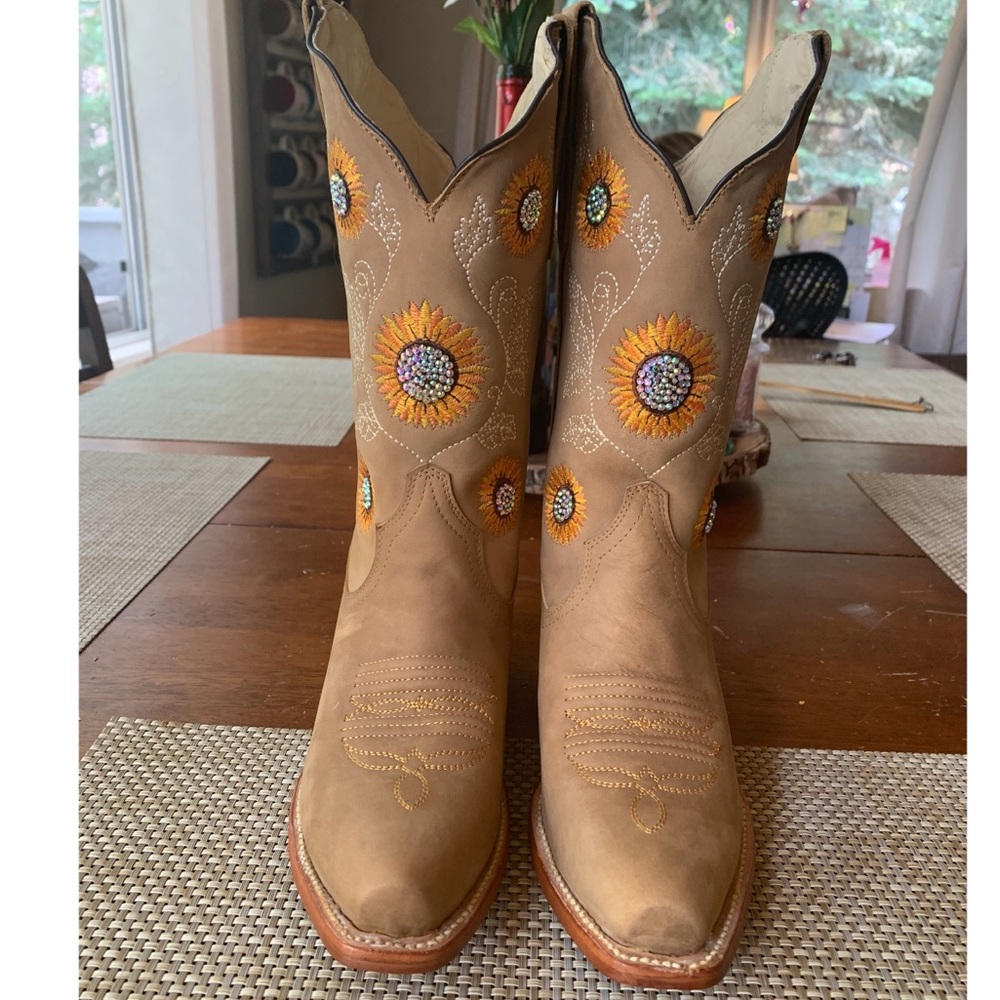 womens cowboy cowgirl western boots rhinestone sunflower